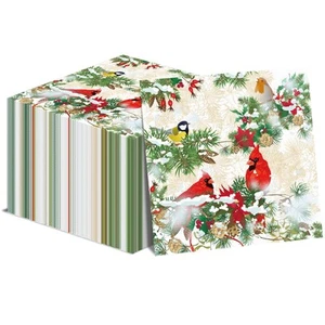 100pcs Christmas Cardinal Guest Napkins 3 Ply Disposable Paper Pack Red Cardi... - Picture 1 of 7