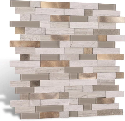 Peel and Stick 3D Natural Stone Mosaic Backsplash Tiles, 12" X 12" 5-Sheet Backs - Image 1 of 4