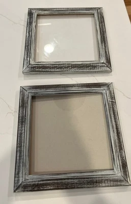 (2) 7x7" weathered rustic wood picture photo frame with glass and backing  - Image 1 of 4