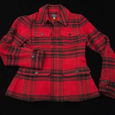 NEW Polo Ralph Lauren Womens Wool Jacket -10 Red Black Peacoat Flannel Coat $698 - Image 1 of 4