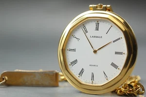 Vintage 1989 Near MINT Seiko Lassale 9550-5339 Gold Quartz Pocket Watch JAPAN - Picture 1 of 10