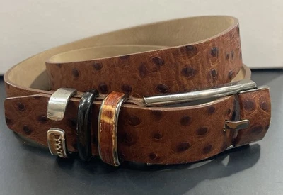 Cinturón Pluma Cuero Avestruz Mujer Bonita Hebilla Alta Calidad Personalizado Marrón 29" - 33" Foto 1 de 4