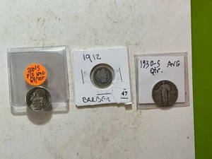 Assorted US Silver Coins (3) High value 1930-s Qtr. 1912/2001-s Good Selection - Picture 1 of 23