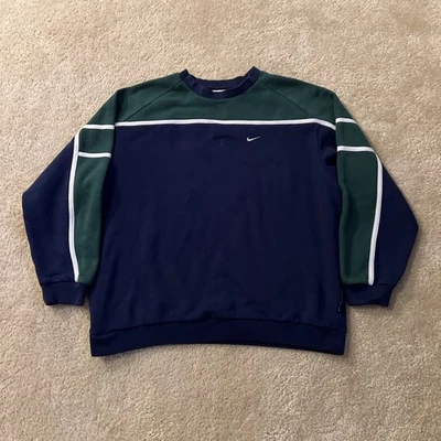 XL(16-18) Youth 90s Vintage Nike Crewneck Pullover Green Blue And White Sweater - Image 1 of 4