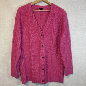 Talbots Womens Alpaca Wool Cardigan Sweater Large Pink Cable Knit V-Neck Classic - Picture 1 of 9