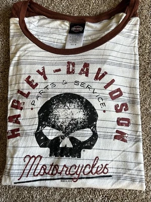 Harley-Davidson Skull Women’s Medium Gray Cream Raglan Long Sleeve T Shirt 2019 - Image 1 of 4