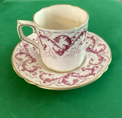 Royal Crown Derby “Purple Scroll”  Magenta White And Gold Edge Tea Cup&Saucer - Image 1 of 4