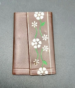 Vintage Brown Faux Leather Key Case Holder Snap Wallet Flowers Daisy - Picture 1 of 8