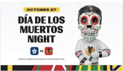 2021 CHICAGO BLACKHAWKS SUGAR SKULL "DIA DE LOS MUERTOS" BOBBLEHEAD 🔥🔥🔥 Cover