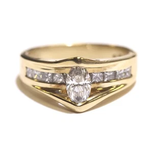 Anillo de compromiso marquesa diamante natural 0,90 quilates oro amarillo 14k banda 5,7 g 7 - Imagen 1 de 7