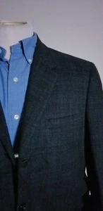 Vintage 40R 50er Jahre Flanell Wolle gedeckt blau grün kariert Sport Mantel Jacke Blazer - Bild 1 von 9