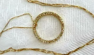 10k Chocolate Diamonds Circle Pendant Yellow Gold Chain Necklace 2.7 Grams - Picture 1 of 4