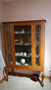 Oak  and Glass Curio China Cabinet on High legs Local Pickup - Picture 1 of 5