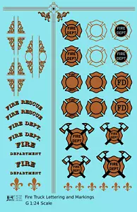 K4 G 1:24 Scale Decals Fire Engine Truck Markings Bronze, Silver and Black - Picture 1 of 5