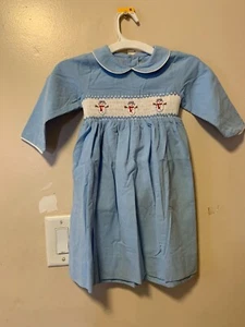 Fantasie Kids Smocked Corduroy Christmas Cotton Blue Dress size 2T NWT - Picture 1 of 6