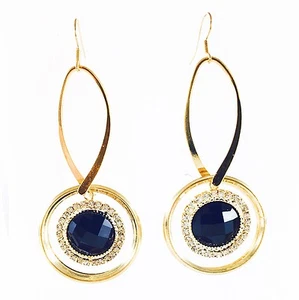 USA Charming Earring Chunky Fancy Lightweight Dangle Drop Vintage Black Gold - Picture 1 of 3