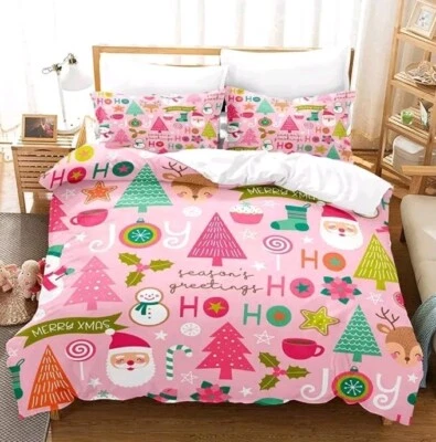Girls Christmas Bedding Pink Santa Cupcake Snowmen 2 Pc Twin Sheet & Pillow Case - Image 1 of 4