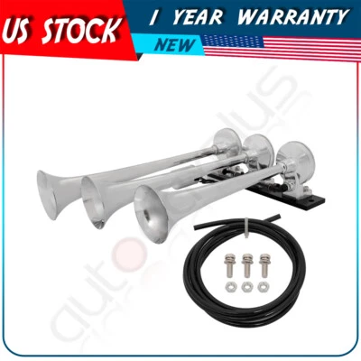 Kit de bocina de aire cromada 135dB Loud 3 trompetas para camión tren furgoneta necesita sistema de aire Foto 1 de 4
