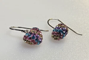 Sterling Silver Earrings 925 Dangle Drop Heart Multicolour Sparkling Crystals - Picture 1 of 9
