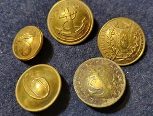 5 FRENCH MILITARY BUTTONS CIRCA 1840-1870  W/ "BIRD CAGE SHANK"  CRIMEAN WAR ERA - Picture 1 of 4