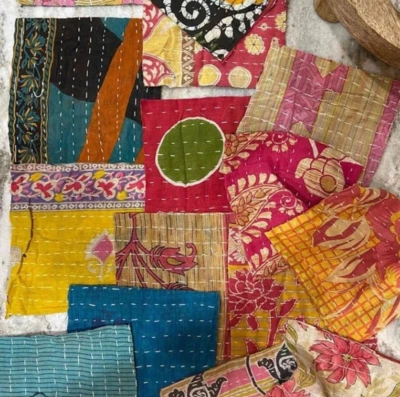 50 pcs 5x5 inch Kantha SARI SQUARES Fabric Charm pack- Quilting scraps crafts - Image 1 of 4