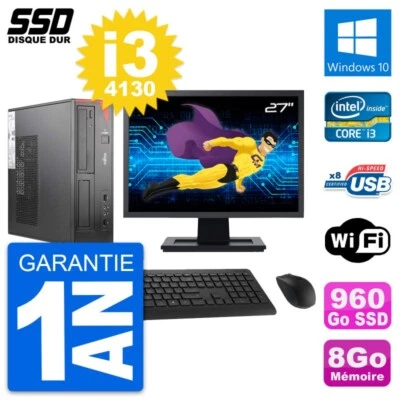 PC Fujitsu E520 Dt Pantalla 27" Intel i3-4130 RAM 8Go SSD 960Go Windows 10 Wifi - Imagen 1 de 3