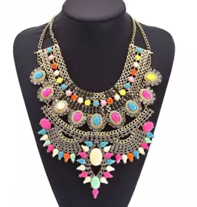Großes Statement Gold Halsband Kristall Halskette Halsband Latz Boho Ethno Indianer Kostüm - Bild 1 von 5