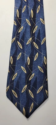 Men's Neck Tie - Stafford - Gold on Blue - Silk - 61" x 3 7/8" - Made in USA Foto 1 de 2
