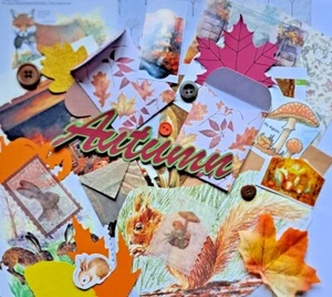 Autumn Ephemera Scrapbook Cut Outs Paper Fabric, Fall Craft Pack 25/50 Pieces - Picture 1 of 13