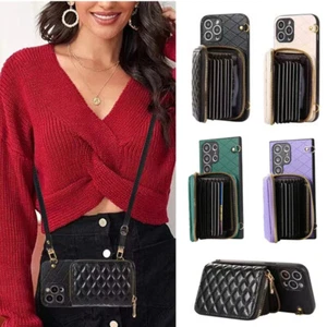 Crossbody Wallet Card Flip Case Purse + Strap Leather For Various Phone Cover - Picture 1 of 15