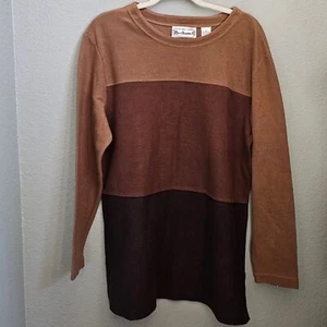 Vintage Bechcamel Brown Tan Color Block Longsleeve T Shirt Large - Picture 1 of 5