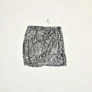 NEW Abercrombie & Fitch Women Sequin Faux Wrap Skirt Viscose Gray Silver Size S - Picture 1 of 8
