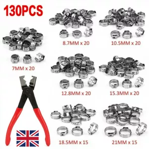 130x Single Ear Hose Clamps 304 Stainless Steel O Fuel Pipe Clip Hose Plier Set - Picture 1 of 12