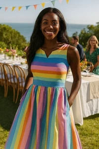 Collectif x ModCloth Swing Dress Rainbow Candice Candy Stripes US Size XXS UK 6 - Picture 1 of 19