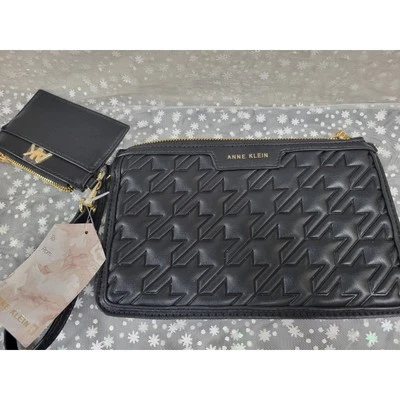 NWT Anne Klein Quilted Black Pouch/Wristlet With Matching Card Case - Image 1 of 4