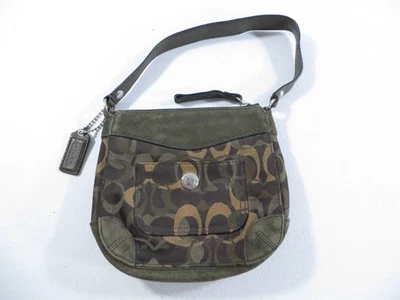 Cartera Coach Chelsea verde oscuro marrón óptica firma gamuza lona y2K 7034 pequeña Foto 1 de 4