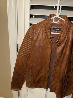 Jaqueta de couro masculina vintage preta rebite tamanho G cor motociclista marrom - Imagem 1 de 4