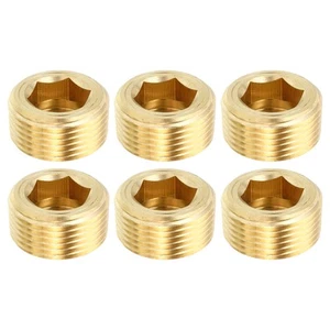 6Pcs 3/4" NPT Brass Hex Countersunk Plugs Hex Thread Socket Pipe Fittings - Picture 1 of 6
