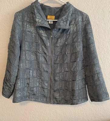 Ruby RD Crinkly Silver Full Zipper Pockets Cropped Jacket Size 14 - Image 1 of 4