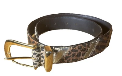 Animal Skins Print Genuine Leather Belt - Gold Buckle - Size Small 32” -Fashion - Image 1 of 4