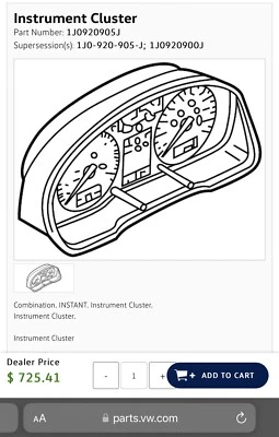 Genuine Volkswagen 1999-2002 Golf Instrument Cluster Golf Jetta 1J0-920-905-J - Image 1 of 4