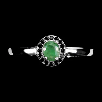 925 Sterlingsilber Ring Oval Smaragd Spinell Natur Edelstein Schmuck Größe 7.5 - Bild 1 von 4