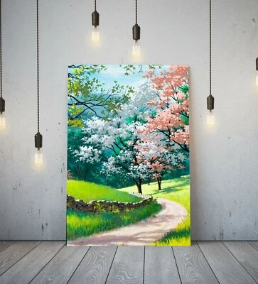 FLORAL BLOSSOM 3 -DEEP FRAMED CANVAS WALL ART PICTURE PAPER PRINT-PINK BLUE - Image 1 of 4