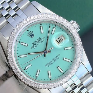 ROLEX MENS DATEJUST 16234 CUSTOM DIAL DIAMOND BEZEL 18KW GOLD & STEEL 36MM WATCH - Picture 1 of 23