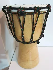 BONGO DJEMBE DRUM CHILDREN'S PRE-SCHOOL MAHOGANY WOOD CARVED PLAIN HEIGHT 25CM - Picture 1 of 3