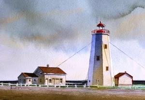 Faro de la isla de Miscou, bahía de calor nuevo Brunswick Canadá. Tarjetas de notas de James Mann - Imagen 1 de 2