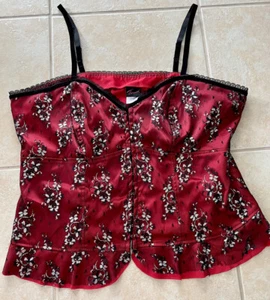 Torrid Red & Black Embroidered Corset Satin and Lace, Velvet Straps Size 4 - Bild 1 von 12