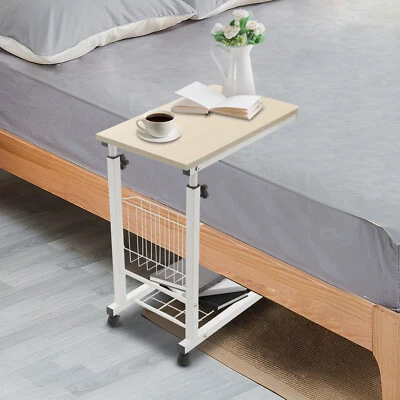 Adjustable Bed Side Table With Wheels, 2 Tier C Shaped Mobile Standalone Table - Image 1 of 4