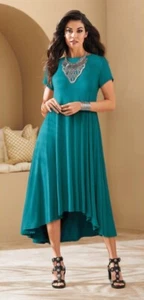 Size XL Midnight Velvet Teal Summer Church Dinner Gigi High-Low Swing Dress - Picture 1 of 9