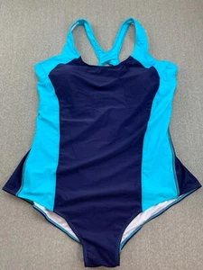 Traje de baño Aqua Eve color bloqueado espalda deportiva para mujer talla 24W azul azulado adelgazante - Imagen 1 de 14